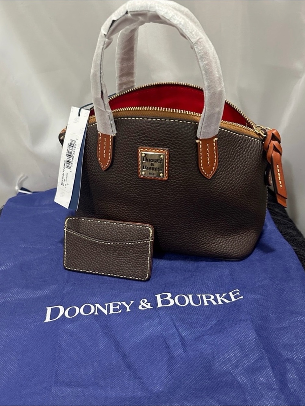 Dooney and Bourke Brown Pebbled Leather Satchel with matching card holder NWT B5